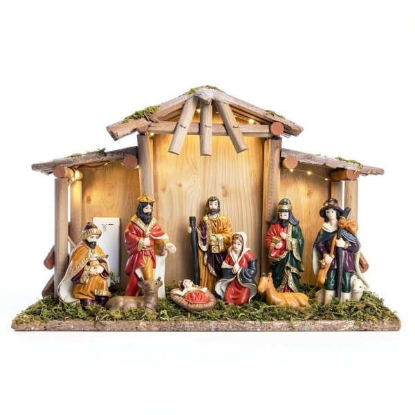 NUKBIL Nativity Set Light Up Christmas Scene Resin Figures-6