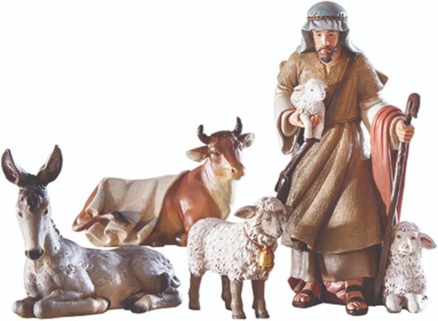Shepherd with Animals Nativity Set displayed on a mantle