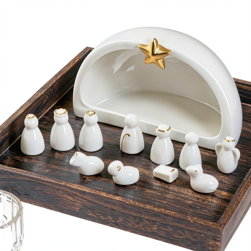 WESTBOAT ceramic nativity set displayed on a festive table