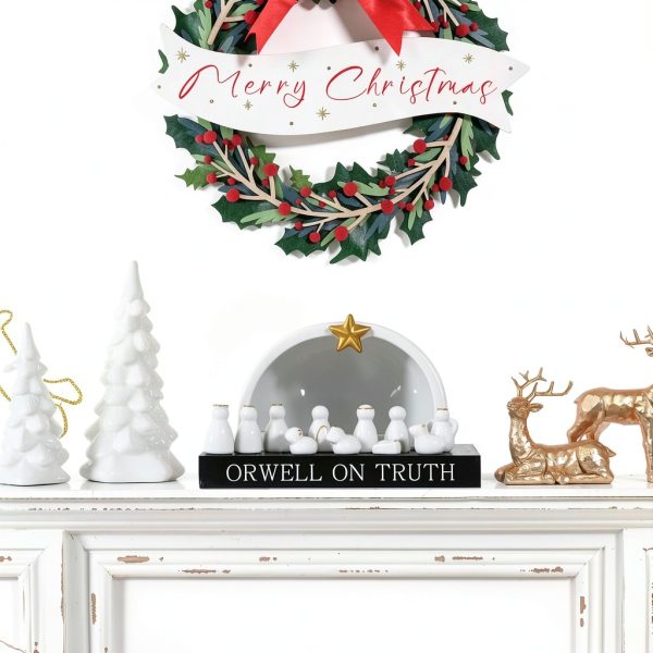 WESTBOAT Ceramic Nativity Set White Gold Christmas Decor-6