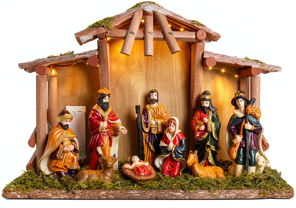 NUKBIL nativity set with light-up manger and resin figures