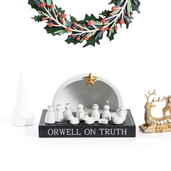 WESTBOAT Ceramic Nativity Set White Gold Christmas Decor-2