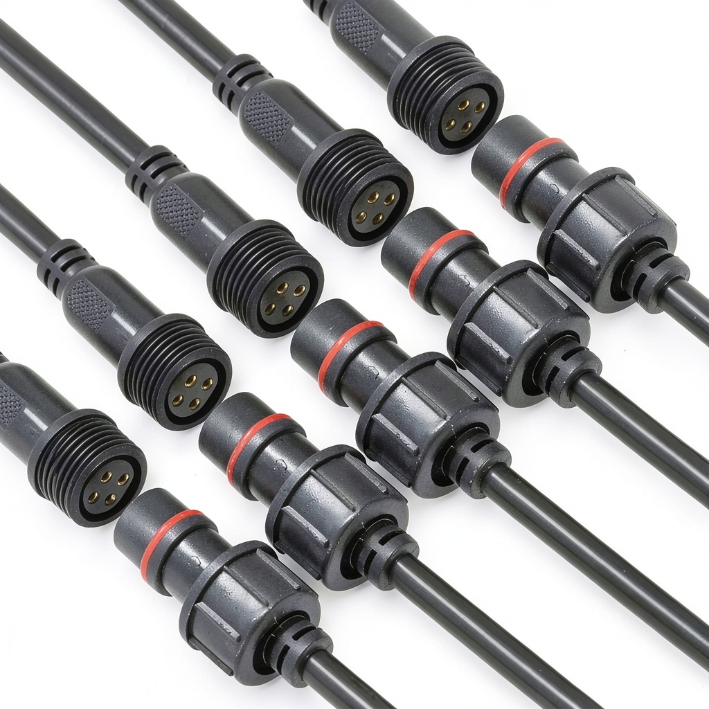 YETOR waterproof LED connectors in various pin configurations