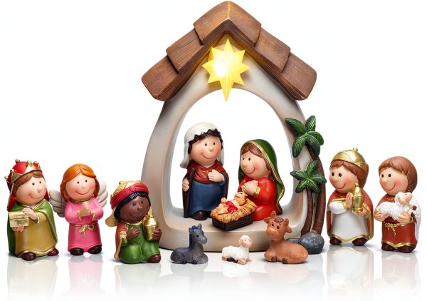 Sintuff Nativity Scene Resin Christmas Decor with Lights-0
