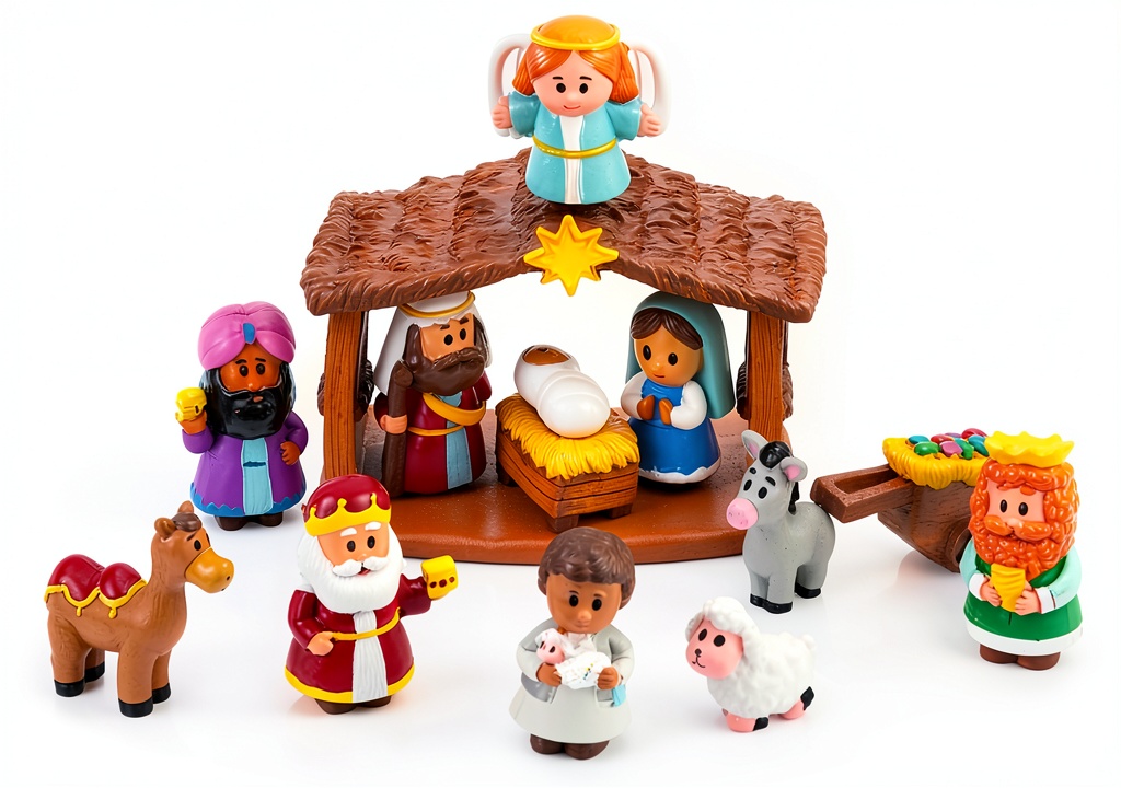 JO Nativity Set displayed on a festive table with Christmas decorations