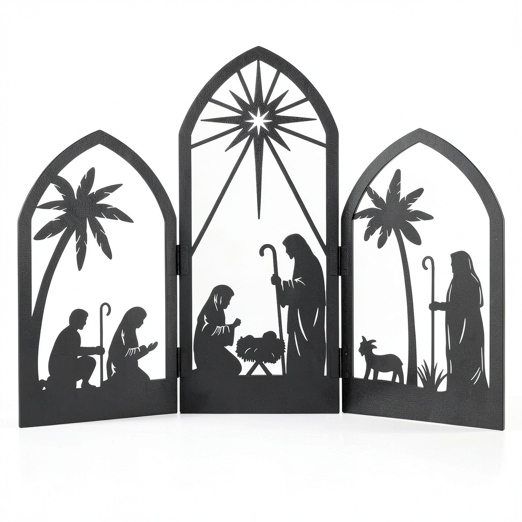 OULYDEKO Nativity Scene displayed on a wooden tabletop