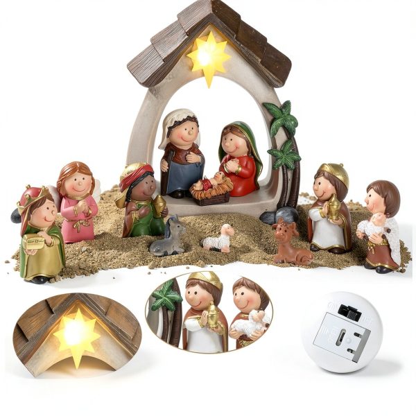 Sintuff Nativity Scene Resin Christmas Decor with Lights-4