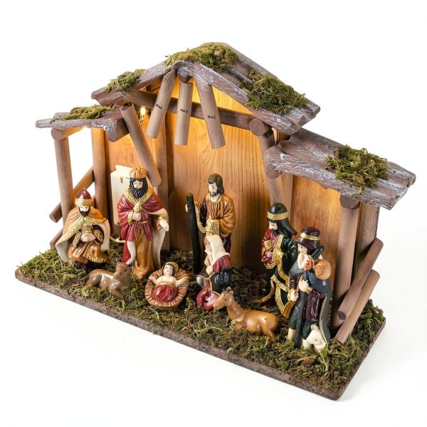 NUKBIL Nativity Set Light Up Christmas Scene Resin Figures-3