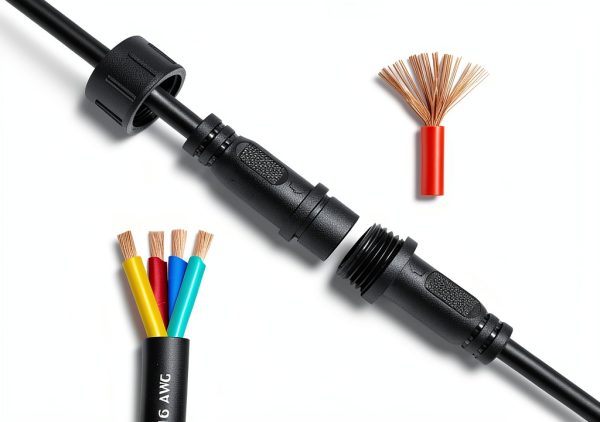 QOFOWIN LED Waterproof Connector Copper Cable 4Pin Way-4
