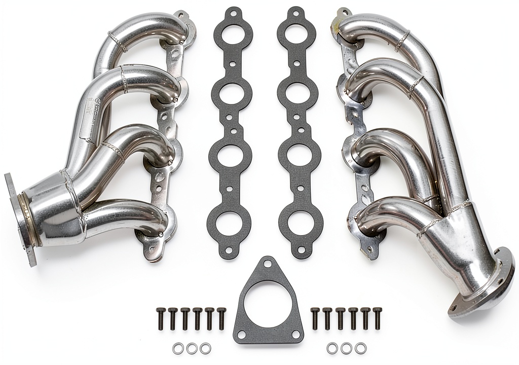 Flowtech shorty header installed on a vehicle exhaust system