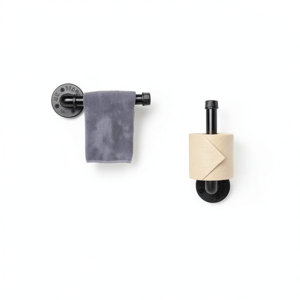 Livabber Industrial Pipe Toilet Paper Holder - Vintage Style DIY Wall Mount Roll Tissue Towel Holder for Bathroom Living Room and Kitchen (9", Black)-6