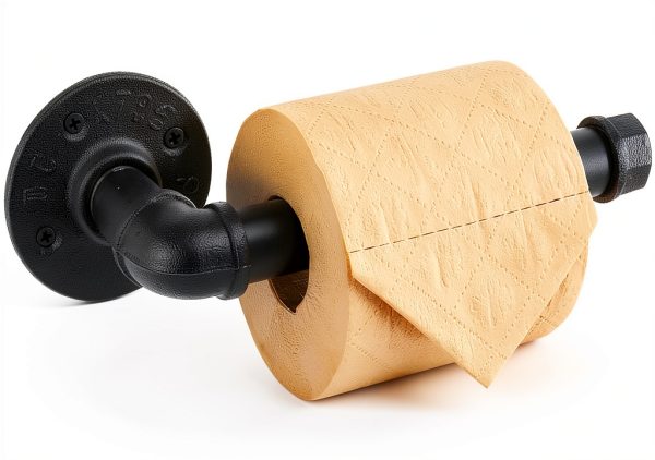 Livabber Industrial Pipe Toilet Paper Holder - Vintage Style DIY Wall Mount Roll Tissue Towel Holder for Bathroom Living Room and Kitchen (9", Black)-0