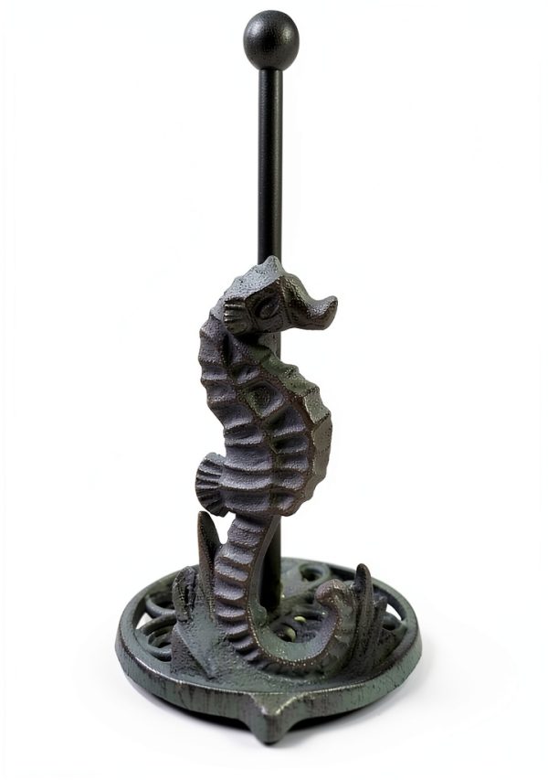 Cast Iron Seafoam Green Sea Horse Paper Towel Holder by De Leon-0