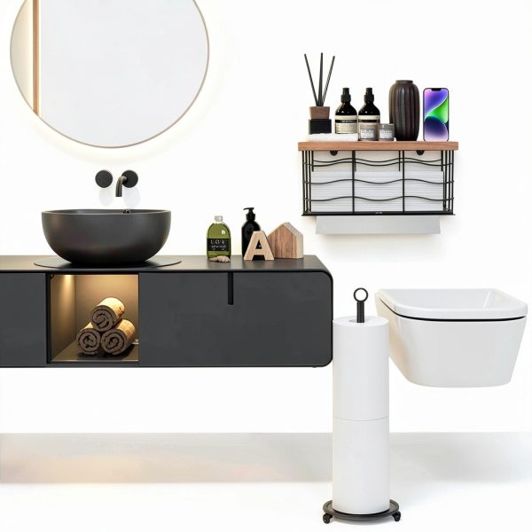 Paper Towel Dispenser Siyzda Metal Wood Holder Matte Black Wall Mount-3