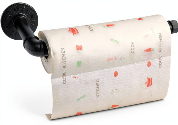 Industrial Iron Pipe Kitchen Paper Towel Holder, Vintage Farmhouse Heavy Duty DIY Industrial Rustic Wall Mount Paper Towel Rack for Kitchen Bathroom (1, Black)-0