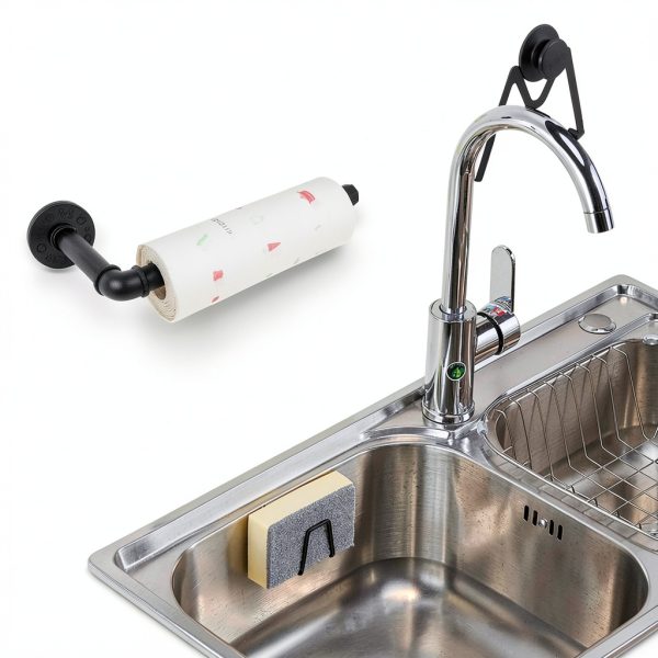 Industrial Iron Pipe Kitchen Paper Towel Holder, Vintage Farmhouse Heavy Duty DIY Industrial Rustic Wall Mount Paper Towel Rack for Kitchen Bathroom (1, Black)-3