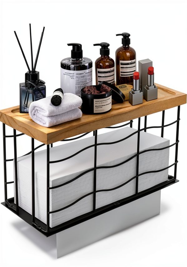 Paper Towel Dispenser Siyzda Metal Wood Holder Matte Black Wall Mount-0